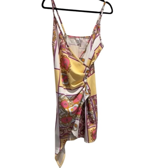 VENUS Funky Pink and Yellow Faux Wrap Asymmetrical Mini Print Sundress Size M - Picture 14 of 15